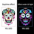 Fluorescent Day of the Dead sugar skull temporary tattoo sticker for Halloween parties - Skull Pattern (YG-163) / 210*150MM