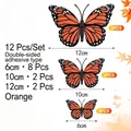 Lot de stickers muraux papillons monarques 3D orange en trois tailles: 6cm, 10cm et 12cm - Type Adhésif / Lot de 12 / Orange