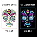 Fluorescent Day of the Dead skull tattoo sticker YG-164 with UV glow effect - Skull Pattern (YG-164) / 210*150MM