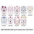 Set of 9 matte Halloween Day of the Dead face tattoo stickers in various floral designs - Complete 9 Sheet Set