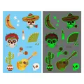 Tatouages éphémères lumineux Jour des Morts pour enfants avec crânes colorés et guitares. - Style de Lune Lumineuse Jour des Morts (En-007)