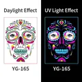 Halloween skull fluorescent tattoo sticker showing daytime and UV glow effects YG-165 - Skull Pattern (YG-165) / 210*150MM