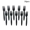 Set of 10 disposable black plastic forks for Halloween and festive party table decor - 10 Pieces/Pack Black Fork / Black
