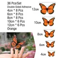 Lot de 36 autocollants muraux papillons monarques 3D orange de tailles 4cm à 12cm - Type Adhésif / Lot de 36 / Orange