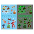 Tatouages temporaires lumineux du Jour des Morts mexicain avec motifs crânes et guitares - Style de Cactus Lumineux Jour des Morts (En-010)