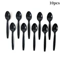Set of ten glossy black plastic spoons for Halloween and Day of the Dead themed parties - 10 Pieces/Pack Black Spoon / Black