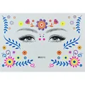 Adesivi per tatuaggi viso luminosi Giorno dei Morti con motivi floreali colorati per bambini - Motivo Floreale a Onde Fluorescente (MK8010)