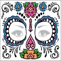 Full face Day of the Dead tattoo stickers featuring colorful floral sugar skull patterns - Pattern 19 / 17.2x13.2