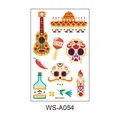 Tatouages temporaires mexicains Jour des Morts avec motifs de crâne et guitare - Style Jour des Morts Mexicain (WS-A054)