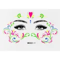 Adesivo tatuaggio viso fluorescente Giorno dei Morti per festa dei bambini - Fiori a Volute Fluorescenti (MK8001-Y)