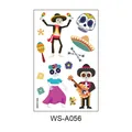 Day of the Dead temporary tattoo stickers with Mexican Mariachi skull designs - Mexican Day of the Dead Style (WS-A056)