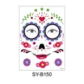 Day of the Dead sugar skull temporary face tattoo sticker for Halloween, style SY-B150 - Rose Red Floral Skull (SY-B150) / 210x150mm