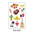 Day of the Dead temporary tattoo sheet with skeleton, guitar, and skull motifs for Halloween - Mexican Day of the Dead Style (WS-A057)