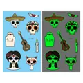 Tatouages temporaires lumineux Jour des Morts avec têtes de mort et motifs mexicains. - Style Floral Lumineux Jour des Morts (En-014)
