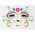 Tatuaggio viso neon con motivi floreali e cuori colorati per il Giorno dei Morti - Baffi di Animali Fluorescenti (MK8002-Y)
