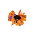 Charming Halloween hair bow with orange ribbon featuring ghost and bat party decorations - Orange Red Bat Style