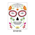 Waterproof Day of the Dead sugar skull temporary face tattoo sticker for Halloween SY-B155 - Multicolor Floral Skull (SY-B155) / 210x150mm
