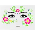 Tatuaggio viso fluorescente Giorno dei Morti con motivi floreali MK8003-Y - Fiori per Occhi Fluorescenti (MK8003-Y)