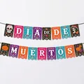 Guirlande de bannière Dia de Muertos colorée pour fête mexicaine avec motifs de crâne. - Ensemble de bannières / Coloré