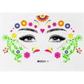 Tatuaggio temporaneo viso fluorescente Giorno dei Morti con fiori colorati - Fiori Colorati Fluorescenti (MK8004-Y)