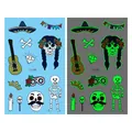 Tatouages temporaires lumineux Jour des Morts avec crânes et guitares pour enfants - Style de Bannière Lumineuse Jour des Morts (En-016)