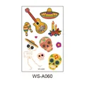 Mexican Day of the Dead temporary tattoo stickers with skulls and guitar motifs - Mexican Day of the Dead Style (WS-A060)
