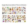 10 sheets of Mexican Day of the Dead temporary tattoos featuring skulls and guitars - Set Style (WS-A051-A060) / 10 Sheets Set