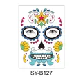 Waterproof Day of the Dead sugar skull temporary face tattoo sticker for Halloween party - 210*150MM / Colorful Star Flower Skull Style (SY-B127)
