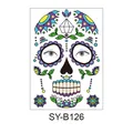 Day of the Dead Sugar Skull Face Tattoo Sticker Waterproof Halloween Makeup - 210*150MM / Purple Teal Candy Skull Style (SY-B126)