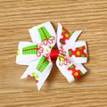 Fiocco per capelli natalizio per bambini con stampa regalo e calza su nastro bianco - Molletta Pacco Regalo Natale