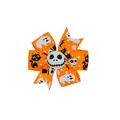 Halloween orange bow hair clip with ghost prints and Jack Skellington center - Orange Smiling Skeleton Style
