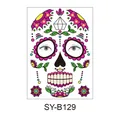 Colorful Day of the Dead sugar skull temporary face tattoo sticker with floral designs for Halloween - 210*150MM / Rose Green Yellow Floral Skull Style (SY-B129)
