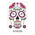Colorful Day of the Dead sugar skull temporary face tattoo sticker SY-B129 for Halloween - Pink Purple Floral Skull (SY-B129) / 210x150mm
