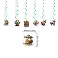 Mexican theme party decorations hanging swirls with festive cutouts and size details - 6 Pieces Hanging Swirls / Set of 6