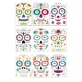 Set of 9 waterproof sugar skull face tattoo stickers for Day of the Dead masquerade - 210*150MM / Colorful Sugar Skull Set (SY-B148-156) / 9 Sheets