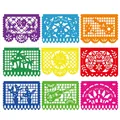 Σετ 9 πολύχρωμα μεξικάνικα πανό Papel Picado με μοναδικά γιορτινά σχέδια για πάρτι - Banner Μεξικάνικου Στυλ