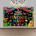 Farbenfroher Cinco de Mayo Party-Fotohintergrund mit Kaktus- und Gitarrenmotiven - 90x60cm