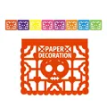 Bannière mexicaine colorée du Jour des Morts en feutre avec des motifs de crânes festifs - Crâne / aa