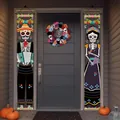 Dekorative mexikanische Tag der Toten Banner für die Veranda mit Zuckerschädel-Motiv - Stil 2 / Paar von 2 Stück / Bunter Totenkopf-Spruch