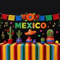Toile de fond carnaval mexicain avec cactus et sombrero pour décoration de fête - Style de Lettre Mexique (12000120251112)