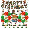 Kit décoration anniversaire thème mexicain avec bannières colorées et ballons - 1 Lot De Fanions En Papier + 12 Petits Drapeaux + 1 Grand Drapeau + 18 Ballons + 6 Décorations En Spirale