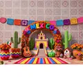 Toile de fond vibrante pour fête mexicaine avec décor de cactus et d'arche florale - Style d'Arche Mexique (12000220251112)