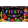 Bannière de fond colorée pour fête mexicaine Fiesta avec décorations de guitare et cactus - Style Fiesta Coloré (12000420251112)