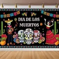 Mexikanisches Tag der Toten Hintergrundbanner mit Totenköpfen für Partyfotografie - 150x100cm