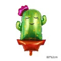 Detail view of a smiling cactus foil balloon measuring 80x62cm for Fiesta theme party. - Ms. Cactus 61.5x87.5cm