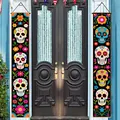 Mexikanische Day of the Dead Türbanner mit bunten Zuckerschädeln und Blumenmustern - Stil 3 / Paar von 2 Stück / Bunter Totenkopf-Spruch
