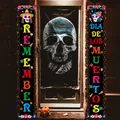 Festliche mexikanische Tag der Toten Banner und Totenkopf-Türabdeckung für Dekoration - Stil 4 / Paar von 2 Stück / Bunter Totenkopf-Spruch