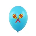 Detailopname van blauwe latex ballon met feestelijke Mexicaanse maraca bedrukking - 100 stuks verpakking / Blue (Maracas Print)