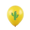 Detailed view of yellow latex balloon featuring a green cactus print for Mexican party - 100pcs Pack / Yellow (Cactus Print)
