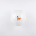 Gedetailleerde weergave van een witte latexballon met kleurrijke regenboog piñata - 100 stuks verpakking / White (Pinata Print)